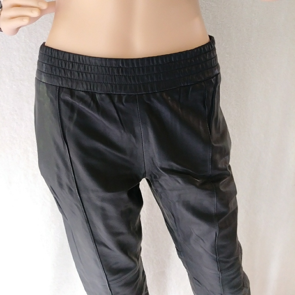 SALE! JOSEPH Sz M Sexy Black Leather Joggers Pants - Picture 4 of 8